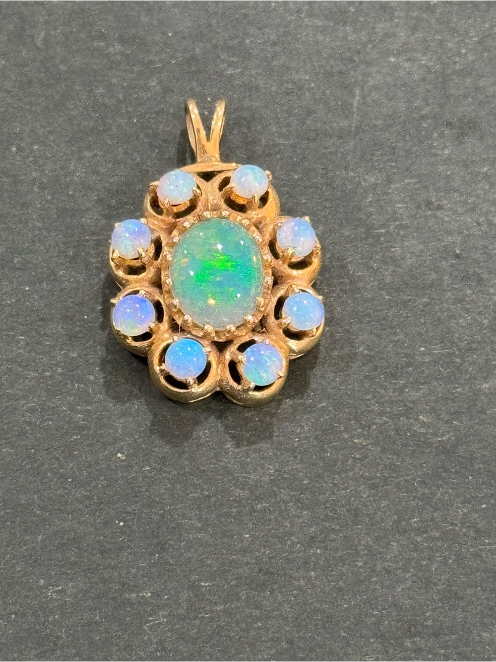 Gold Floral Opal Pendant Necklace Charm - Green Opal